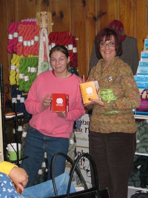 Haley and Jan with Knit Happy notepads