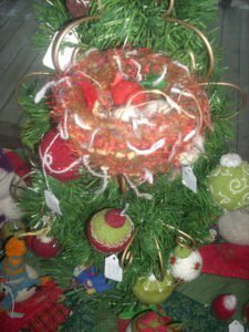 Woolly Eggs and nest in Tree with Woolly Holiday Ornaments